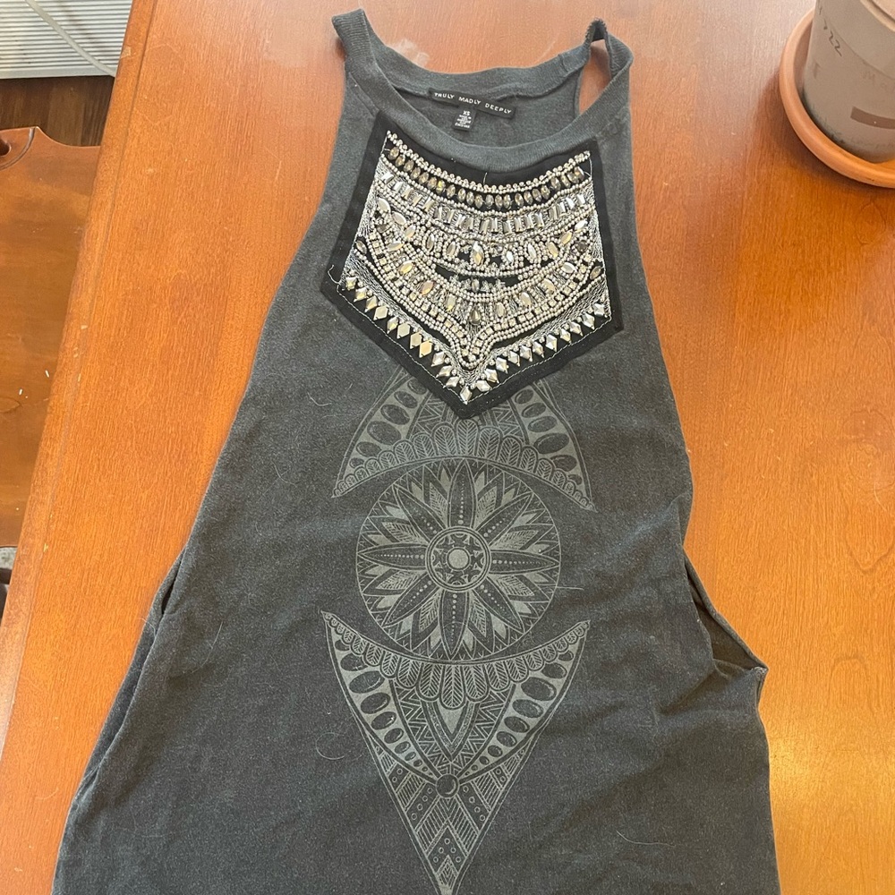 Truly Madly Deeply UO bohemian graphic T w silver embellishments